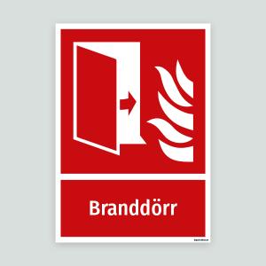 Branddörr - brandskylt med text