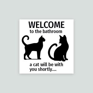 Skylt för badrum – kattmotiv, 210x210 mm