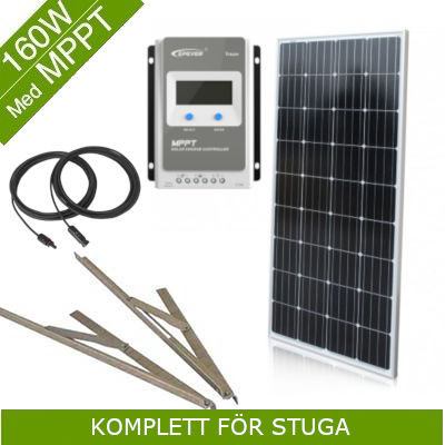 Solcellspaket 160W MPPT till Stuga
