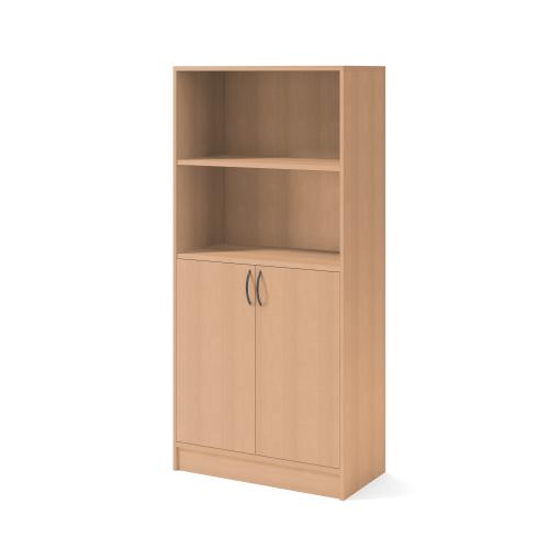 Skåp med slagdörrar och två öppna hyllplan, B:805, D:415, H:1725