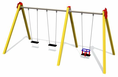 Aluminiumgunga med barnkorg och 2 st. traditionella sitsar