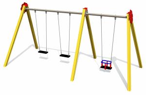 Aluminiumgunga med barnkorg och 2 st. traditionella sitsar