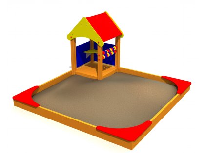 Sandlåda 3x3 m med litet hus