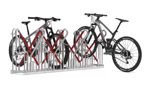 Cykelställ 4500 XBF - Dubbelsidigt - låsbåge och hög hjulhållare