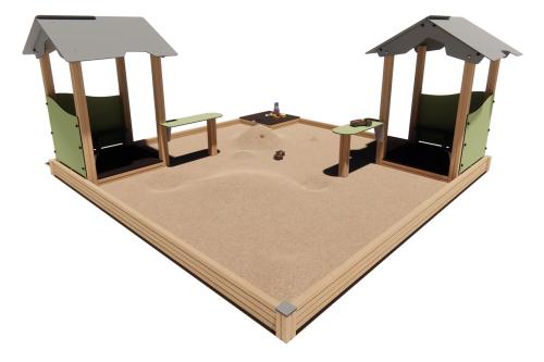 Två st. lekhus med sandbakbord och större sandlåda