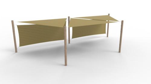 Solsegelsystem 3 delar. 3,6 x 3,6 x 3,6 m med 2 sidor 1,5 x 3,6 m HDPE Camel