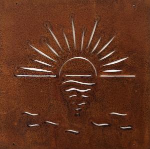 Skylt till armeringsjärn Solnedgång över vatten Lind Decoration