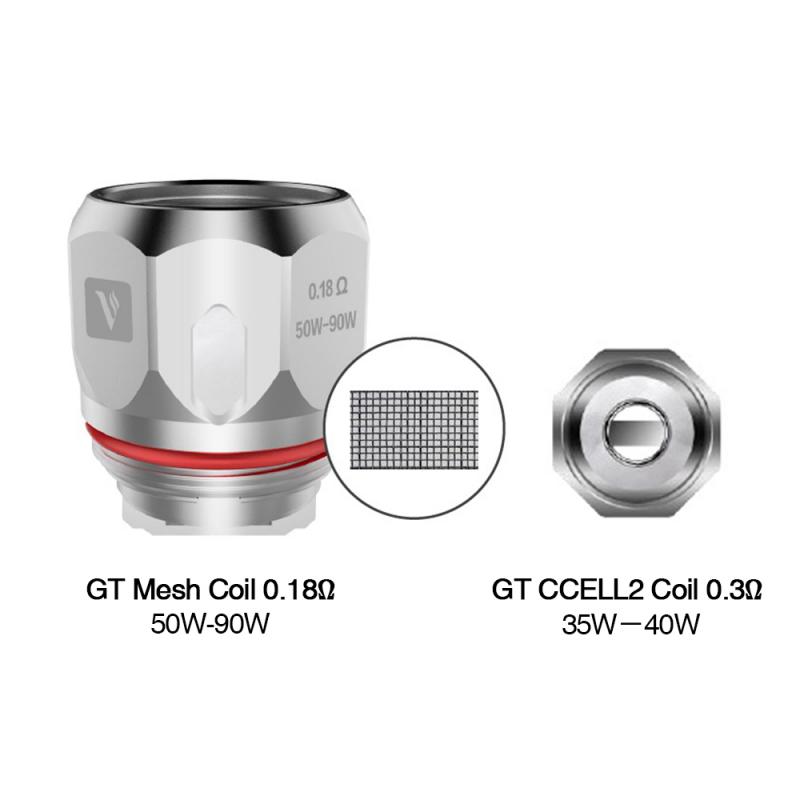 Det är 2 gt coils, den till vänster är en GT Mesh Coil 0.18ohm och 50-90W och den till höger är en GT CCELL2 Coil 0.3ohm 35-40W.