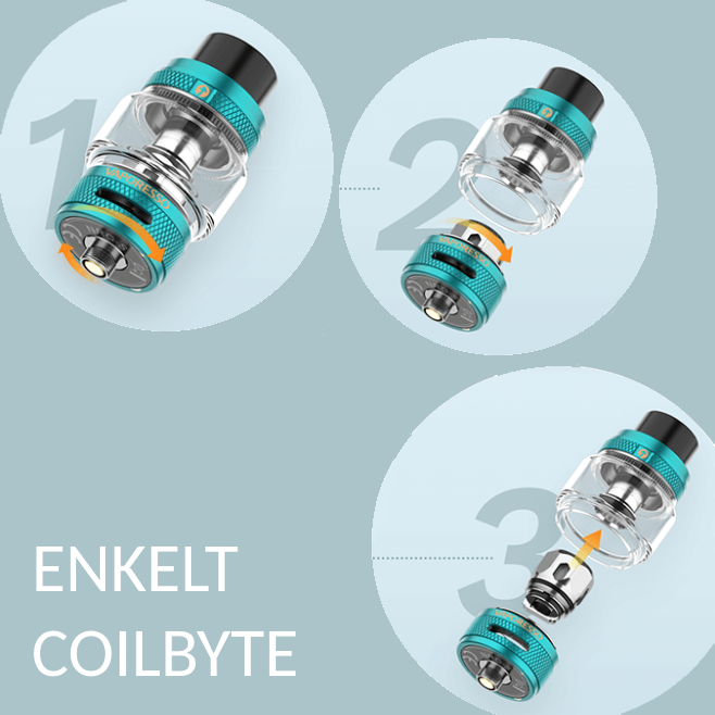 three steps showing easy coil change in a vape tank