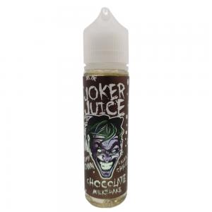 vit plastflaska med svart etikett och bild på en Joker, och text 'Joker Juice' och 'Chocolate Milkshake'