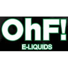 En logo med svart bakgrund och neon grön text där det står OhF! Eliquids.