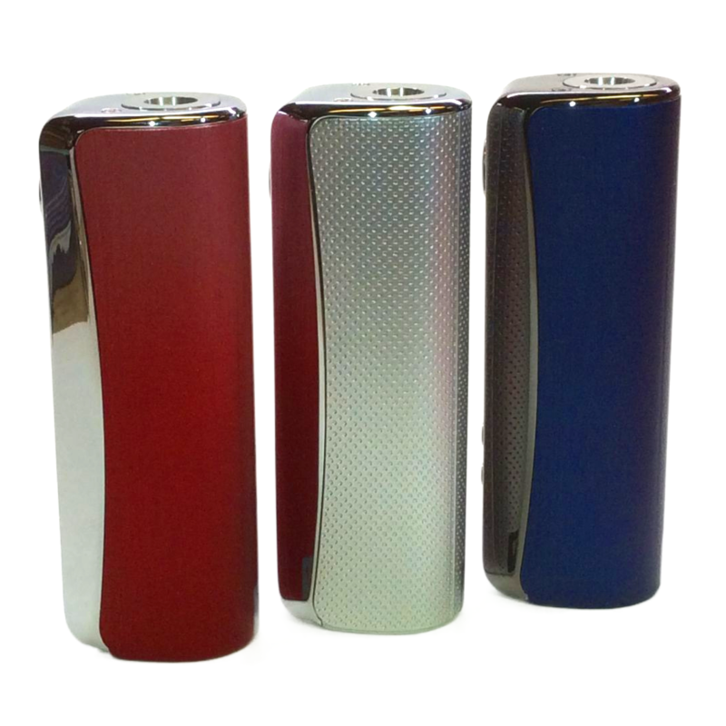 Tre stycken cylindriska vaporesso gtx one mod med färgerna röd blå och silver.