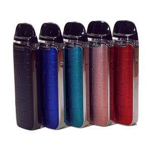 five vape pens with pod in colors black, blue, teal green, pink and red