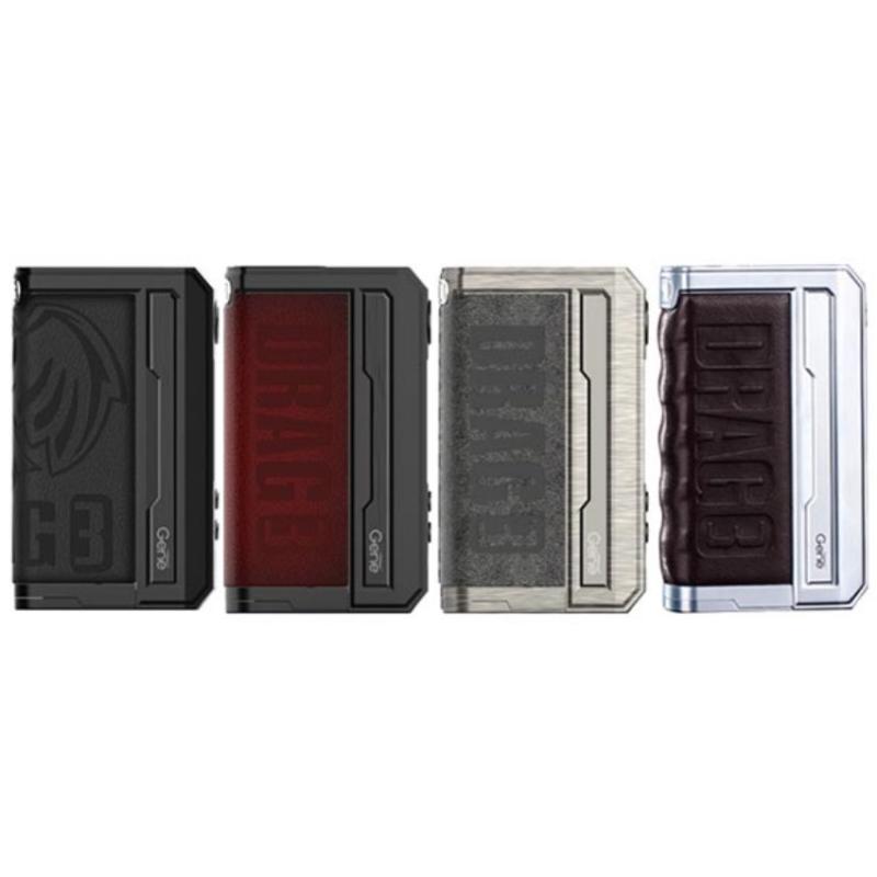 Fyra stycken rektangulära Voopoo drag 3 box mods med färgerna svart, rödsvart, grå och brungrå.