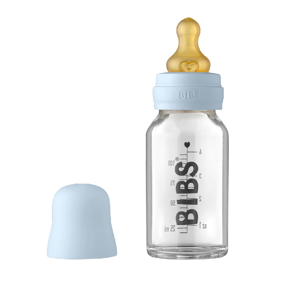 BIBS Baby Glass Bottle Complete Set Latex 110 ml Baby Blue