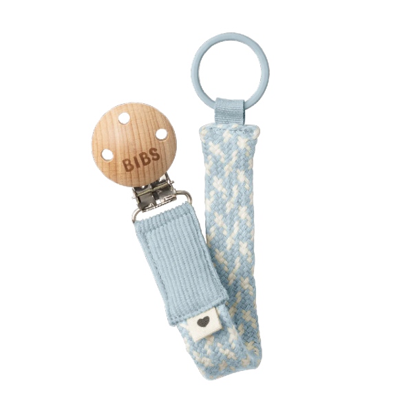 BIBS Napphållare Pacifier Clip Braid Baby Blue/Ivory