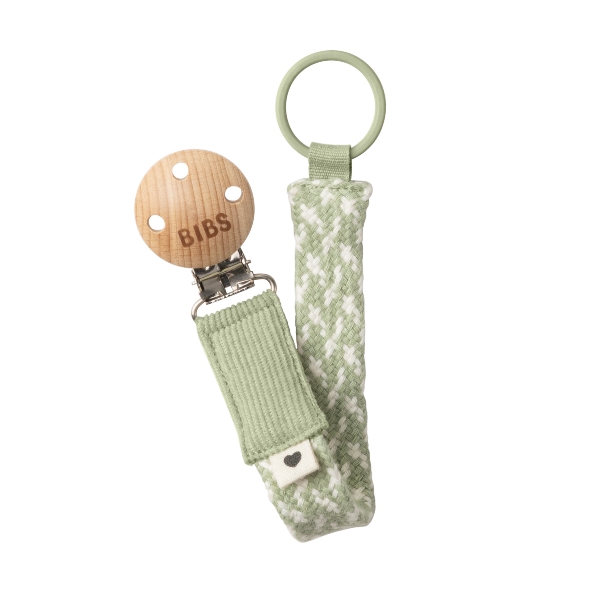 BIBS Napphållare Pacifier Clip Braid Sage/Ivory