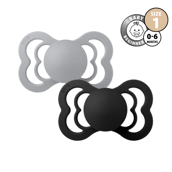 BIBS Supreme Pacifier Size 1 Silicone 2-pack Cloud/Black