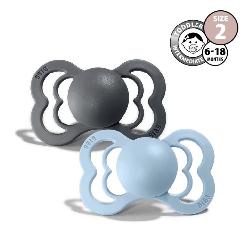 BIBS Supreme Napp Stl 2 Latex 2-pack Iron / Baby Blue