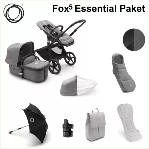 Bugaboo Fox5 ESSENTIAL Stroller Package - BLACK / GREY MELANGE