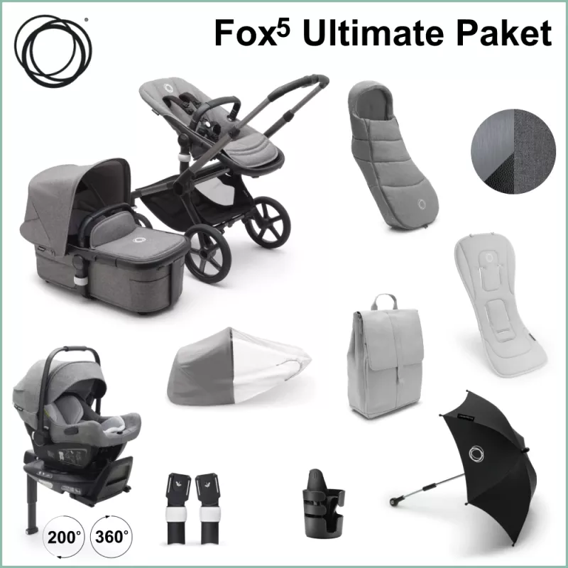 Bugaboo Fox5 ULTIMATE Barnvagnspaket - GRAPHITE / GREY MELANGE