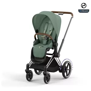 Cybex ePriam LUX Stroller CHROME/ BROWN Chassis LEAF GREEN (G4)