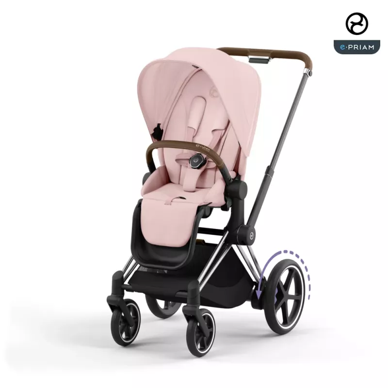 Cybex ePriam LUX Stroller CHROME/ BROWN Chassis PEACH PINK (G4)