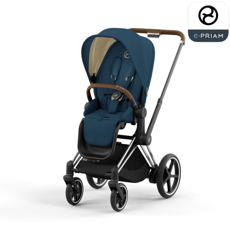 Cybex ePriam LUX Sittvagn CHROME/ BROWN Chassi MOUNTAIN BLUE (G4)