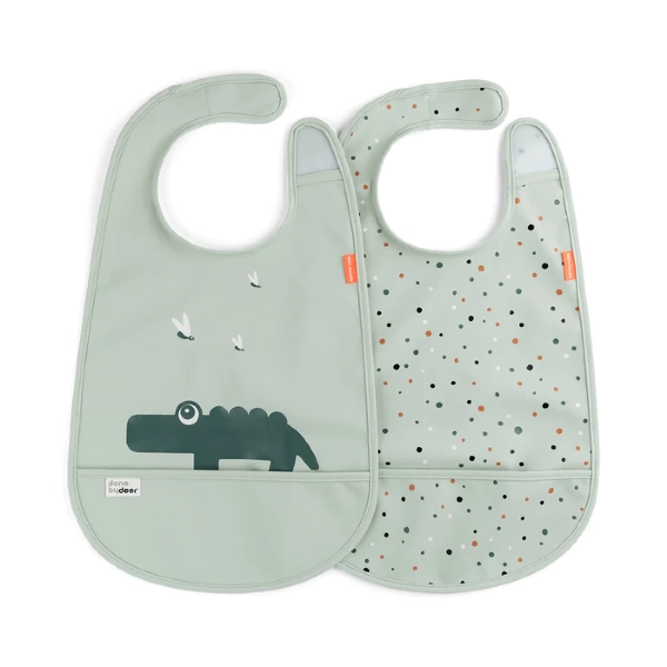 Done By Deer Bib with Velcro 2-pack Croco Green