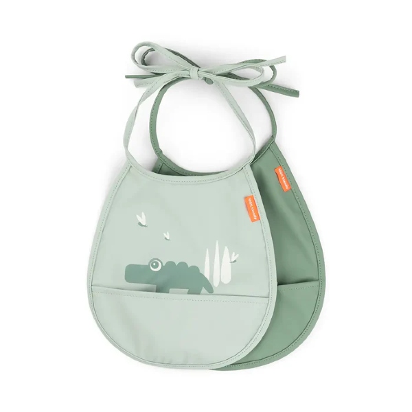 Done By Deer Tiny Pocket Bib 2-Pack Croco Green