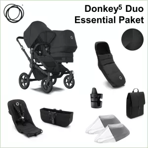 Bugaboo Donkey5 Duo ESSENTIAL Barnvagnspaket - BLACK / MIDNIGHT BLACK