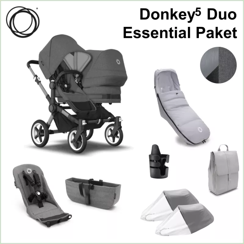 Bugaboo Donkey5 Duo ESSENTIAL Barnvagnspaket - GRAPHITE / GREY MELANGE