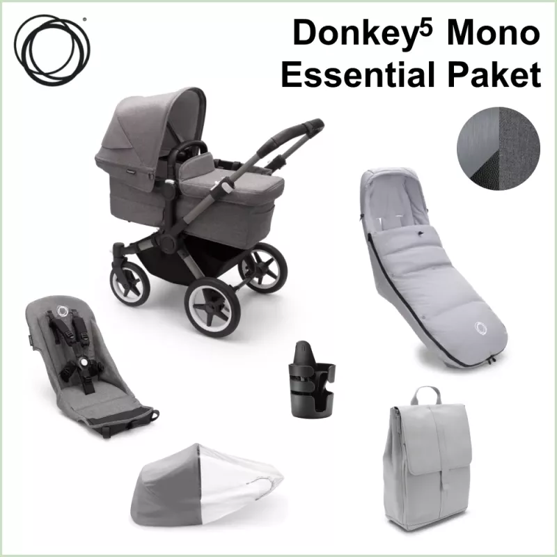 Bugaboo Donkey5 Mono ESSENTIAL Barnvagnspaket - GRAPHITE / GREY MELANGE