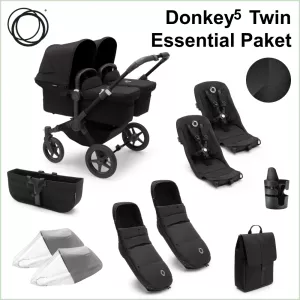 Bugaboo Donkey5 Twin ESSENTIAL Barnvagnspaket - BLACK / MIDNIGHT BLACK