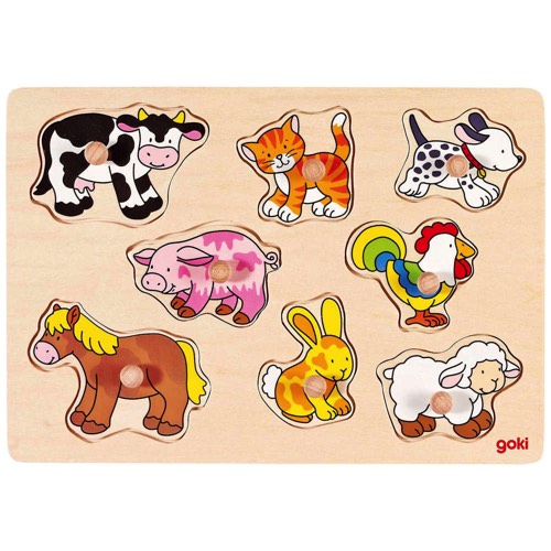 Goki, Lift Out Puzzle, Wooden, 8 Pieces, (Farm animals for 1+ years)