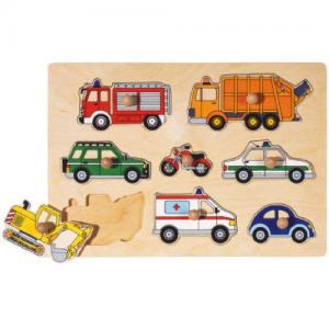 Goki Knob Puzzle In Wood 8 Pieces Vehicles For 1+