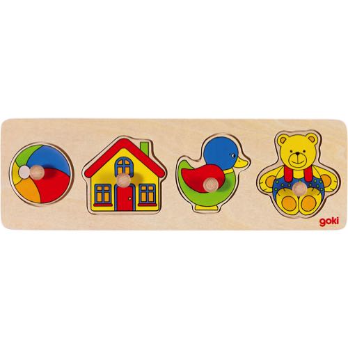 Goki Knob Puzzle In Wood Ball House Duck Teddy Bear