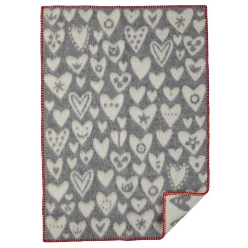 Klippan Wool factory 100% Organic Wool Blanket Baby Heart Grey