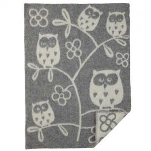 Klippan Wool factory 100% Organic Wool Blanket Tree Owl Light Grey