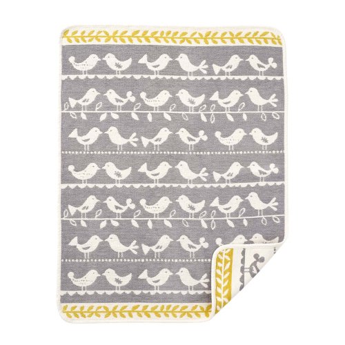 Klippan Yllefabrik Filt Chenille Ekologisk Bomull 70x90cm Birds Grey