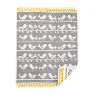 Klippan Yllefabrik Filt Chenille Ekologisk Bomull 70x90cm Birds Grey