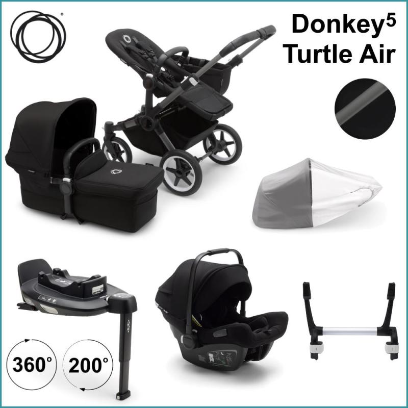 Komplett Barnvagnspaket - Bugaboo Donkey5 Mono inkl. Turtle Air GRAPHITE / MIDNIGHT BLACK