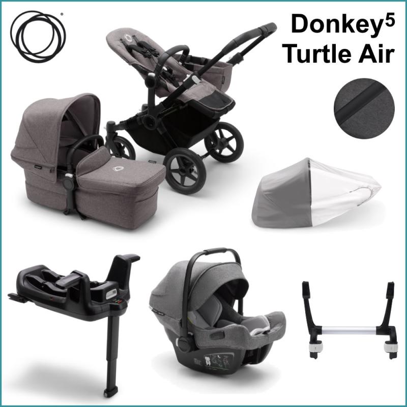 Komplett Barnvagnspaket - Bugaboo Donkey5 Mono inkl. Turtle Air BLACK / GREY MELANGE