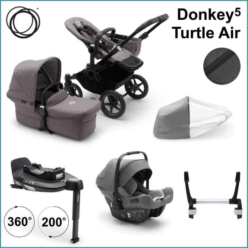 Komplett Barnvagnspaket - Bugaboo Donkey5 Mono inkl. Turtle Air BLACK / GREY MELANGE