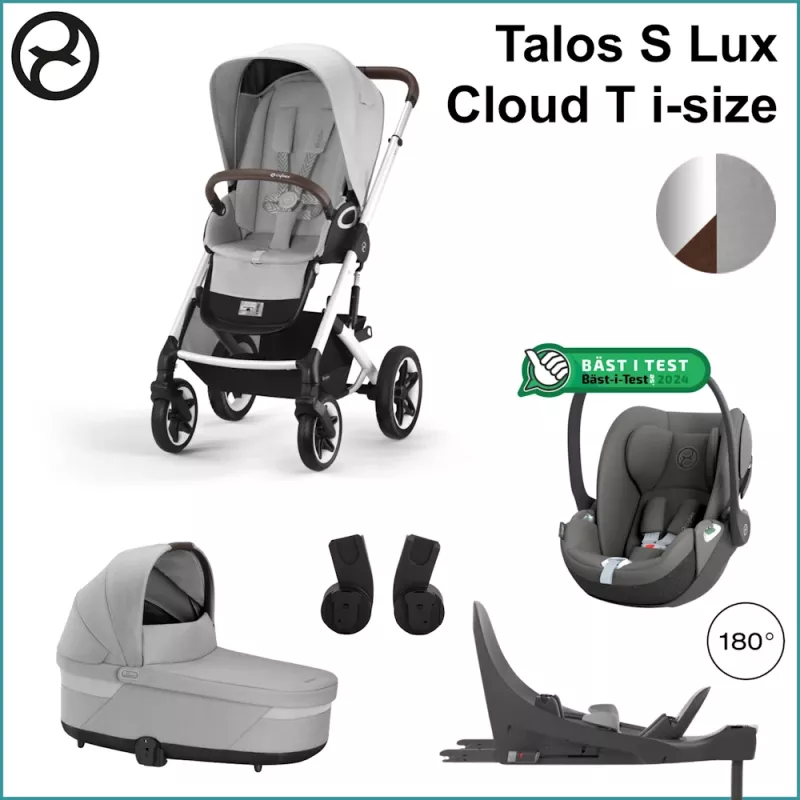 Komplett Barnvagnspaket - Cybex Talos S Lux SILVER / LAVA GREY inkl. Cloud T i-Size COMFORT