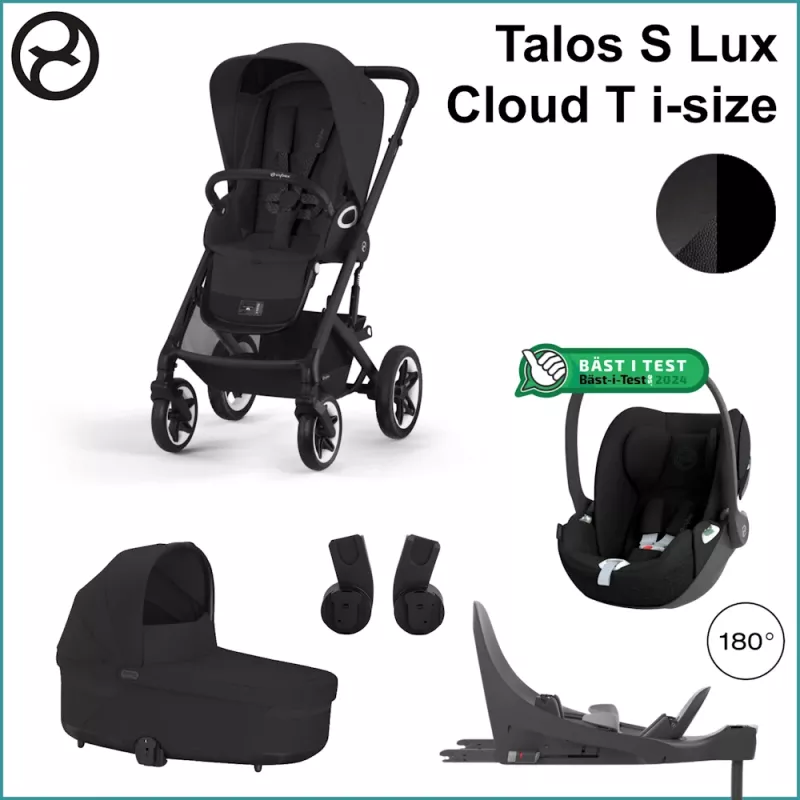 Komplett Barnvagnspaket - Cybex Talos S Lux BLACK / MOON BLACK inkl. Cloud T i-Size COMFORT