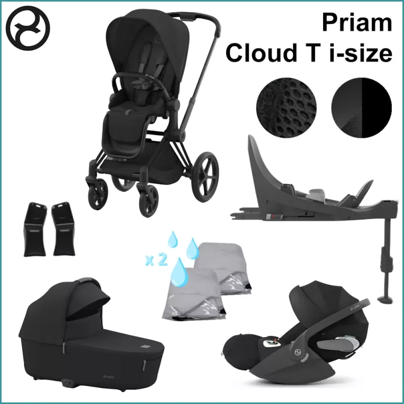 Complete Stroller Kit - Cybex Priam MATT BLACK / SEPIA BLACK incl. Cloud T i-Size PLUS
