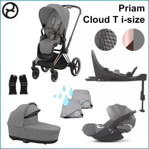 Complete Stroller Kit - Cybex Priam ROSEGOLD / MIRAGE GREY incl. Cloud T i-Size PLUS