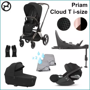 Complete Stroller Kit - Cybex Priam ROSEGOLD / SEPIA BLACK incl. Cloud T i-Size PLUS