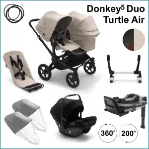 Komplett Barnvagnspaket - Bugaboo Donkey5 Duo inkl. Turtle Air BLACK / DESERT TAUPE